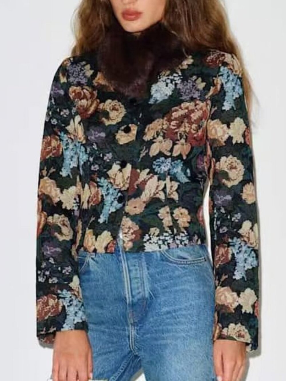 Reformation Matilda Jacket Villandry Retro Floral Small Faux Fur